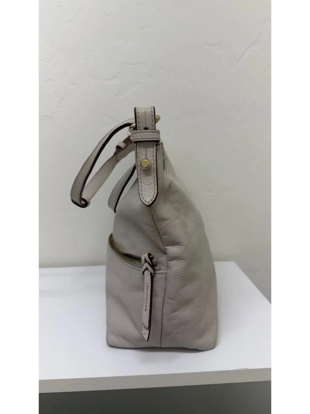 Dooney & Bourke Pebble Leather Shoulder Bag Ivory Hobo Lux Purse Gold Hardware